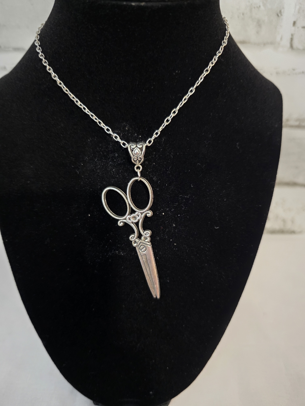 Silver Scissors Pendant Necklace - Silver Tone
